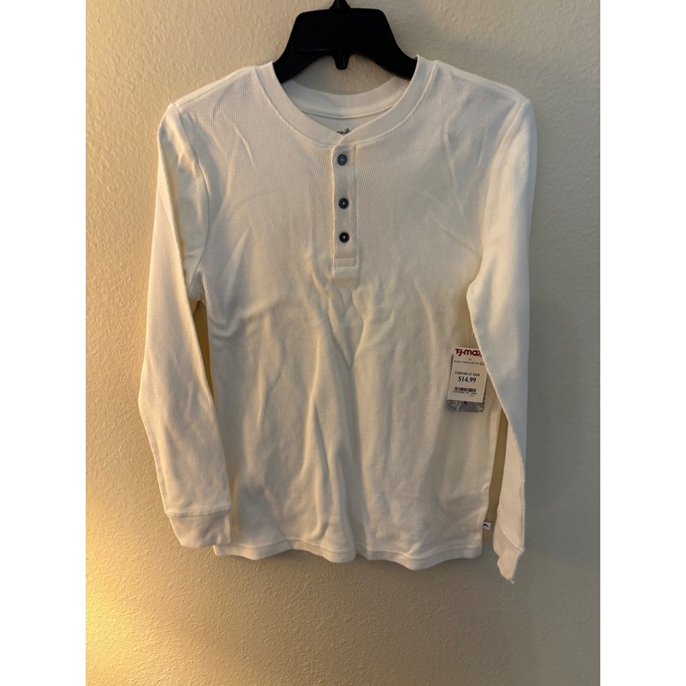 Tommy Bahama Kids XL 14 Off White Waffle Knit Henley Long Sleeve Shirt NWT A1171